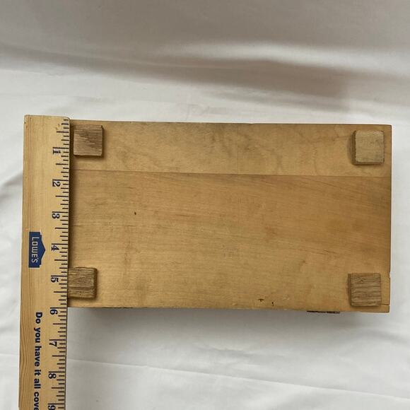 Vintage Wood Footed Jewelry Chocolate Keepsake Trinket Box Carved Mirror Hinged - Picture 8 of 13